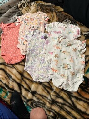 Pink Floral Flutter-Sleeve One-Piece Bodysuits (5-Pack)